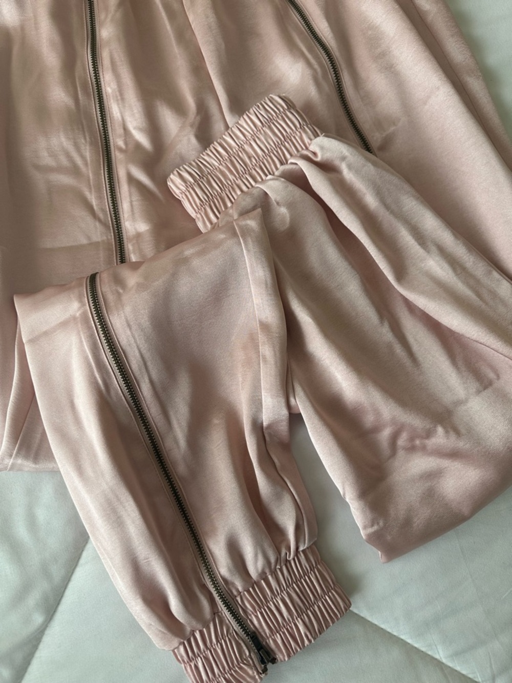 Fashion Nova Satin Track Joggers in Light Pink - Picture 3 of 5